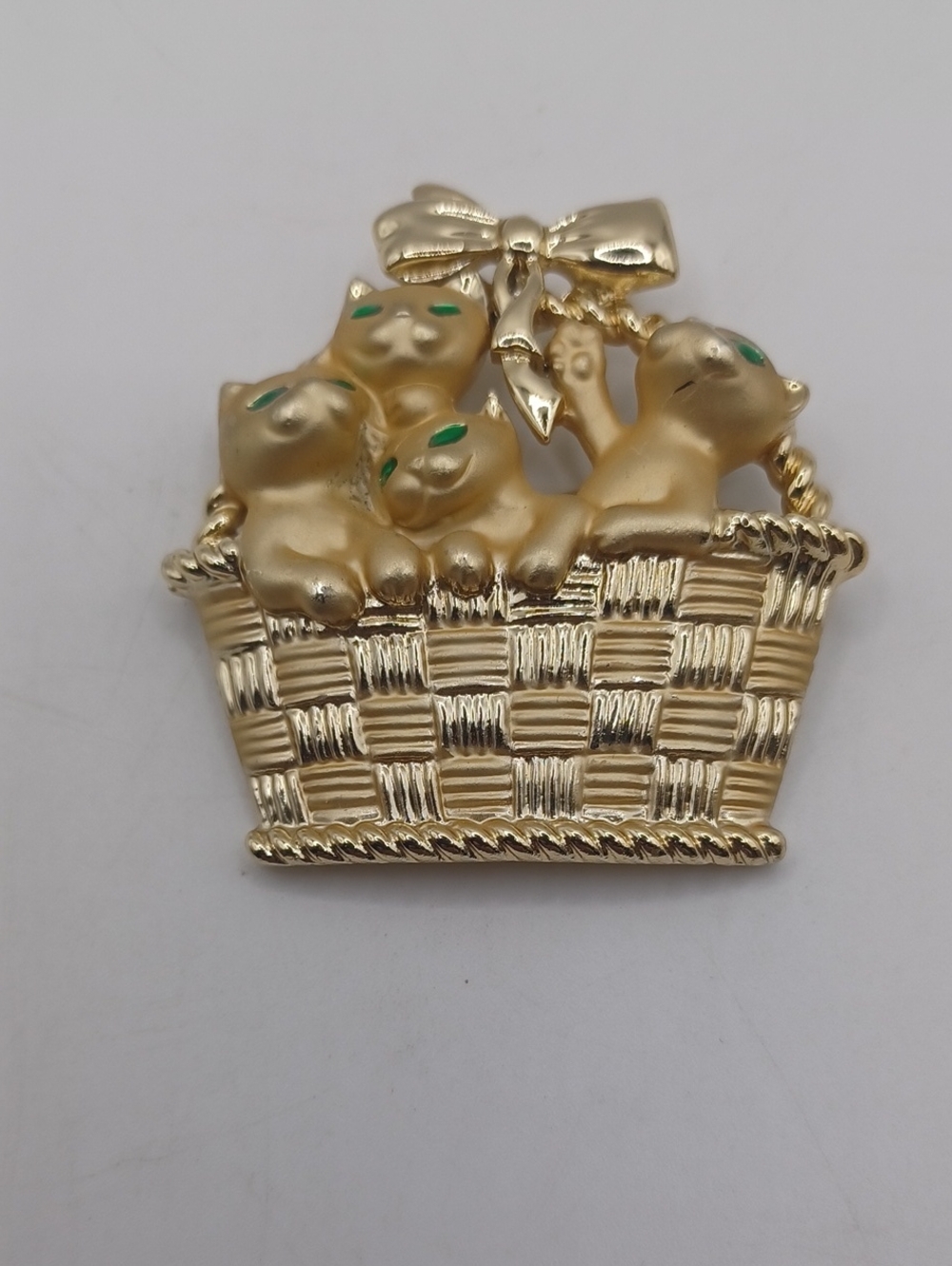 AJC Gold Tone Kitten Basket Brooch